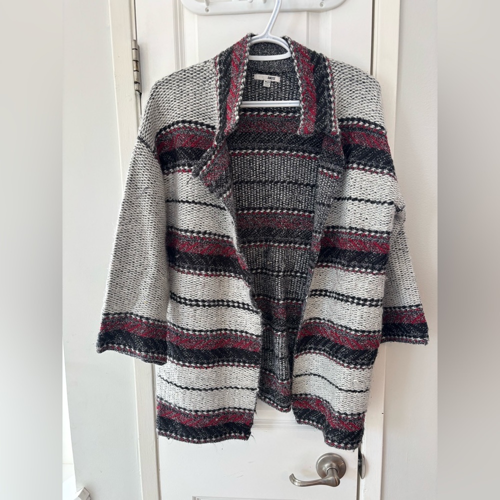 Amuse Society Striped Open-Front Cardigan Sweater